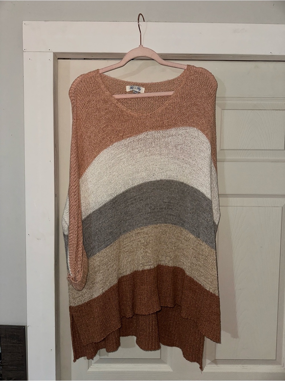 She + Sky Striped Knit Tunic - Rust, Cream, Gray, Tan
